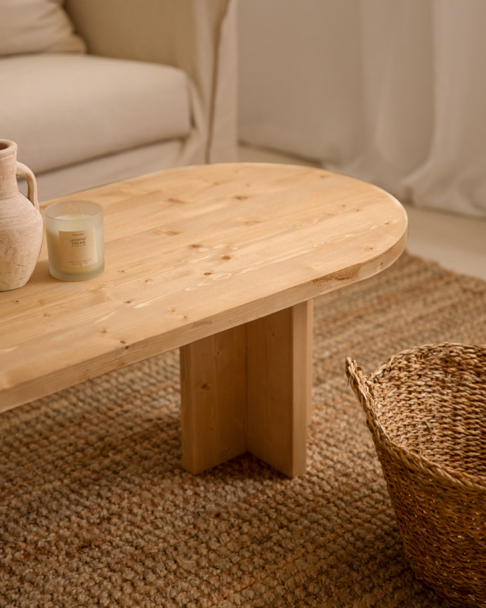 Table basse en bois massif ton chêne moyen 120x50cm
