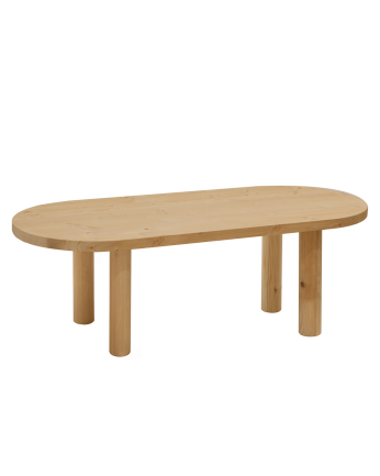 Table basse ovale en bois massif en teinte chêne moyen de 40x120cm