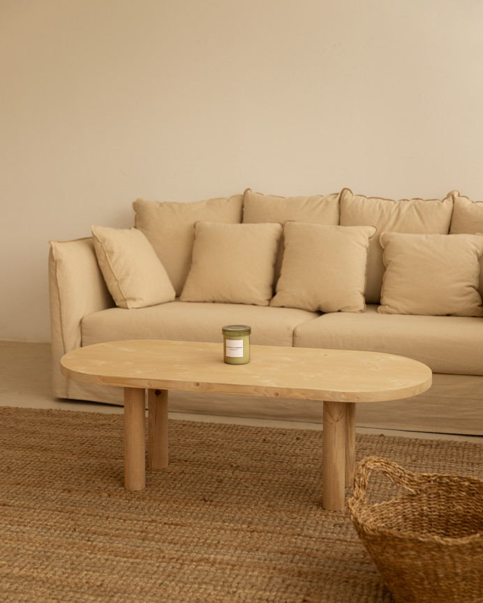 Table basse ovale en bois massif en teinte chêne moyen de 40x120cm