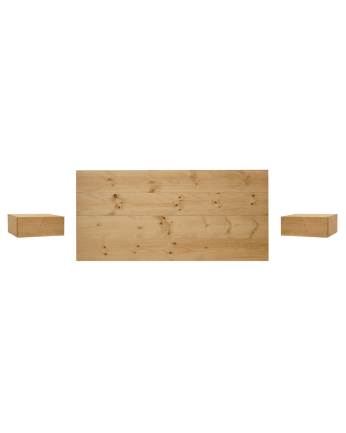 Pack tête de lit et tables flottantes en bois massif ton chêne moyen en différentes tailles
