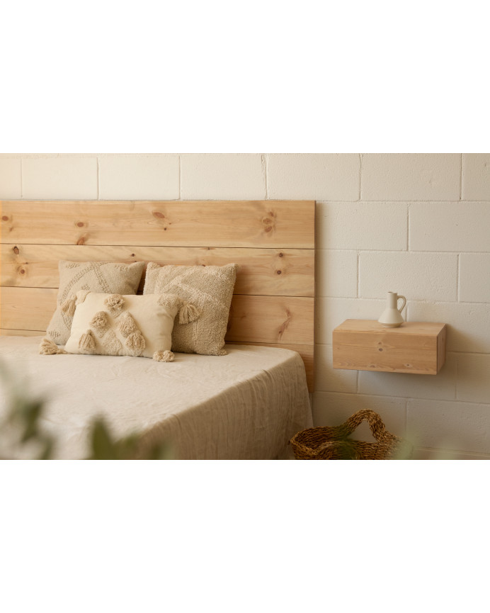 Pack tête de lit et tables flottantes en bois massif ton chêne moyen en différentes tailles