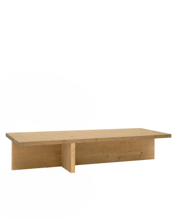 Table basse en bois massif ton chêne moyen 124x27cm