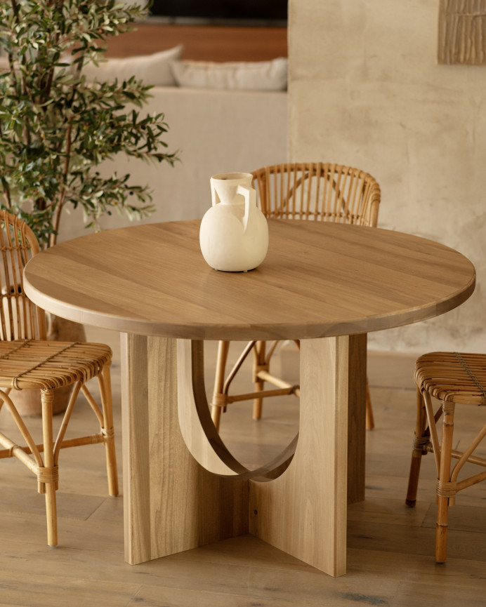 Table à manger ronde en bois massif de peuplier en différentes tailles
