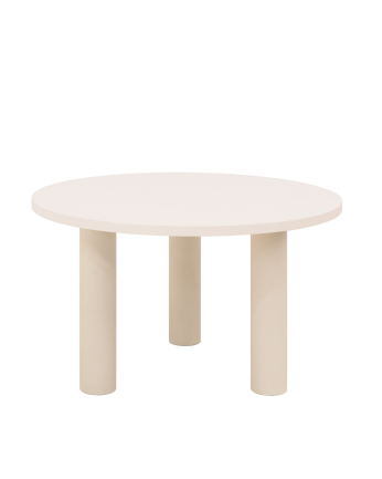 Table de salle à manger ronde en microciment de teinte blanc cassé disponible en différentes tailles