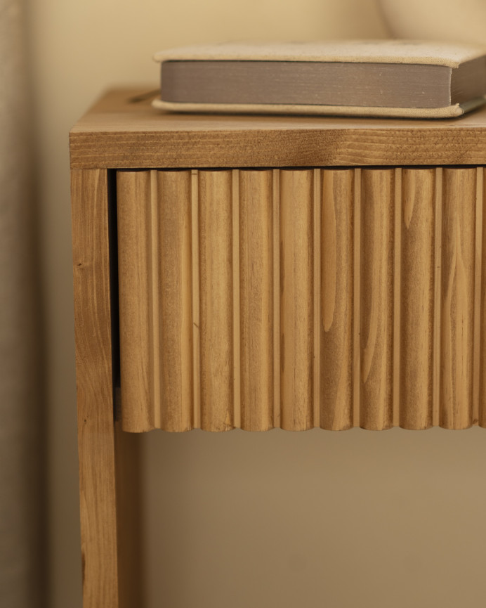 Pack de 2 tables de chevet en bois massif avec un tiroir ton chêne moyen en différentes tailles