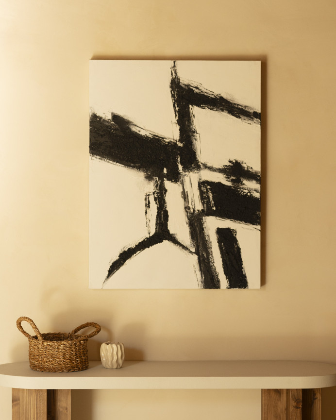 Tableau blanc décoratif sur coton avec cadre en bois peint à la main à la peinture à l'huile en différentes tailles