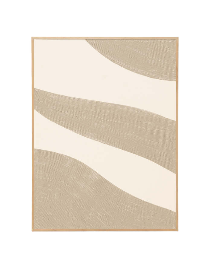 Tableau beige et blanc décoratif sur coton avec cadre en bois peint à la main à la peinture à l'huile en différentes tailles