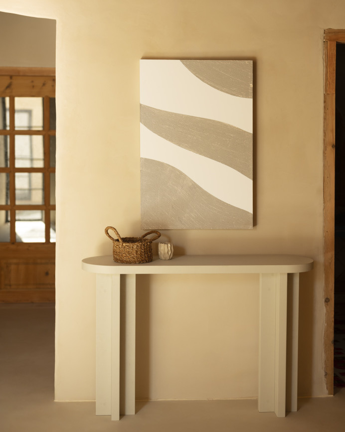 Tableau beige et blanc décoratif sur coton avec cadre en bois peint à la main à la peinture à l'huile en différentes tailles