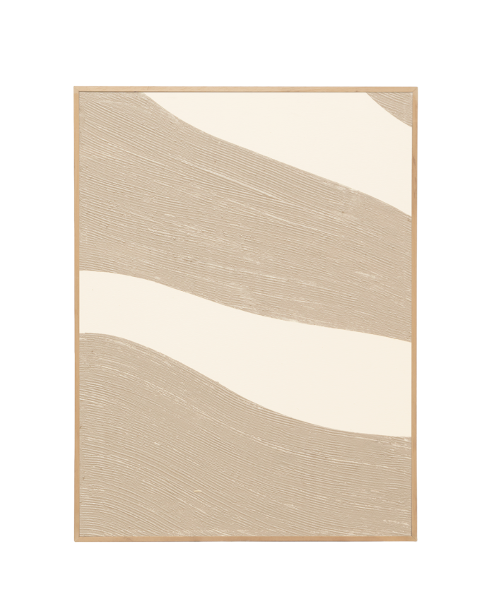 Tableau beige et blanc décoratif sur coton avec cadre en bois peint à la main à la peinture à l'huile en différentes tailles
