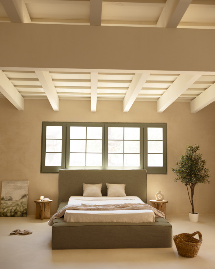 Lit déhoussable en lin vert pour les matelas en différentes tailles