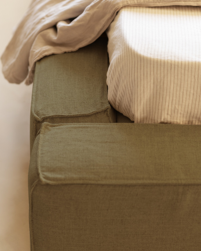 Lit déhoussable en lin vert pour les matelas en différentes tailles