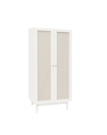Armoire en bois massif et toile de lin blanc 180x80cm