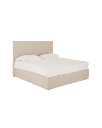 Lit coffre déhoussable en lin beige pour les sommiers en différentes tailles