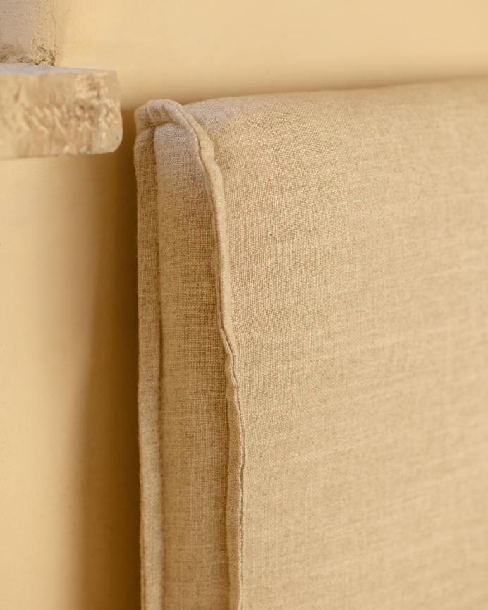 Lit coffre déhoussable en lin beige pour les sommiers en différentes tailles