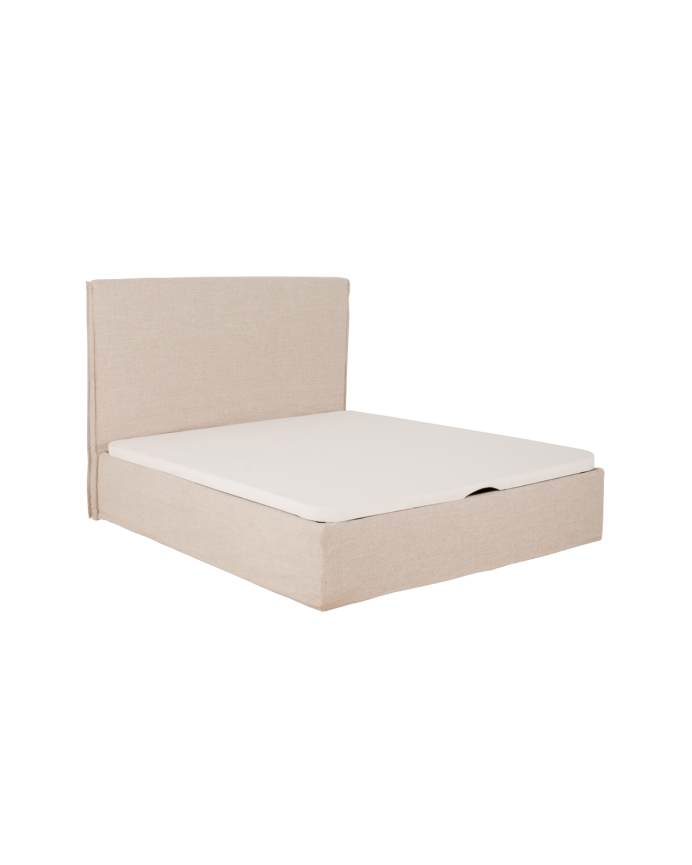 Lit coffre déhoussable en lin beige pour les sommiers en différentes tailles