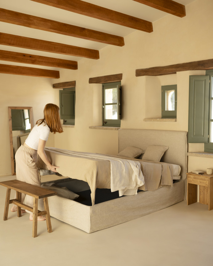 Canapé en lin beige déhoussable pour les matelas en différentes tailles