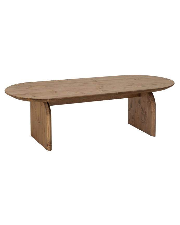 Table basse ovale en bois massif ton chêne foncé en différentes tailles