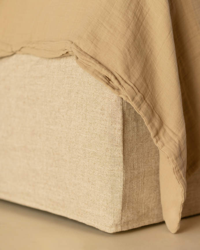 Housse de lit coffre déhoussable en lin beige pour les sommiers en différentes tailles