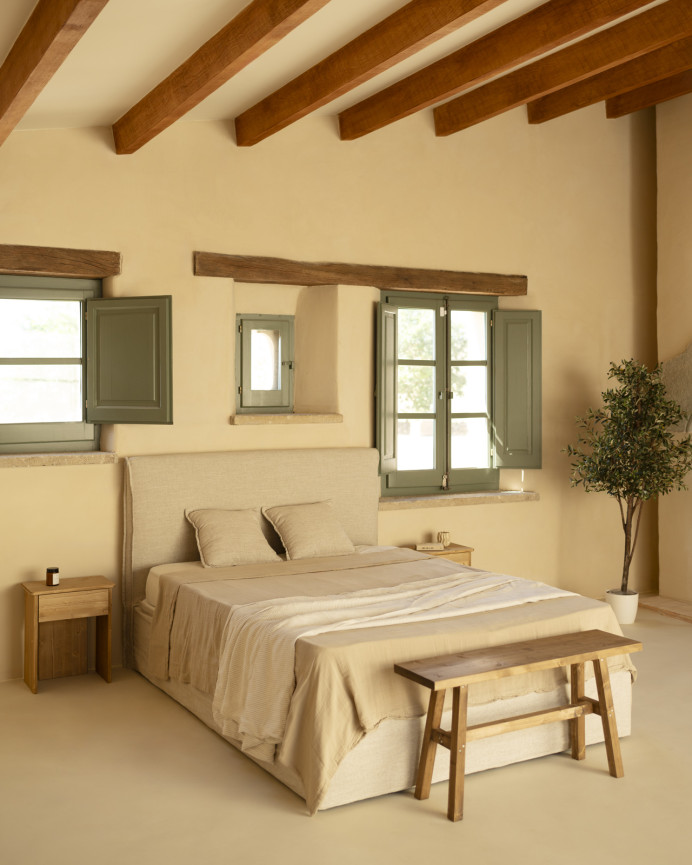 Housse de canapé en lin beige déhoussable pour les matelas en différentes tailles
