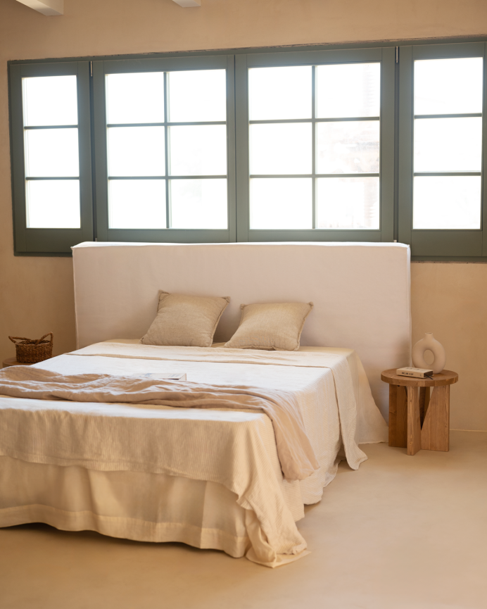 Housse de tête de lit tapissée déhoussable en lin blanc en différentes tailles