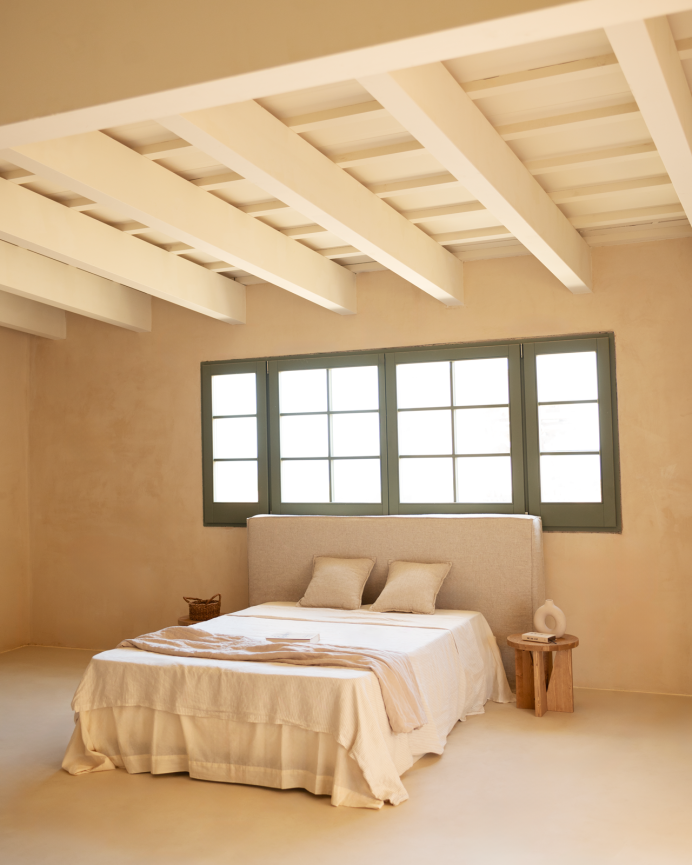 Housse de tête de lit tapissée déhoussable en lin beige en différentes tailles