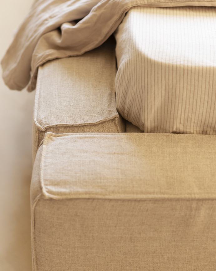 Housse de lit déhoussable en lin beige pour les matelas en différentes tailles