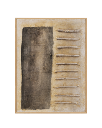 Tableau beige et noir décoratif sur coton avec cadre en bois peint à la main à la peinture à l'huile en différentes tailles