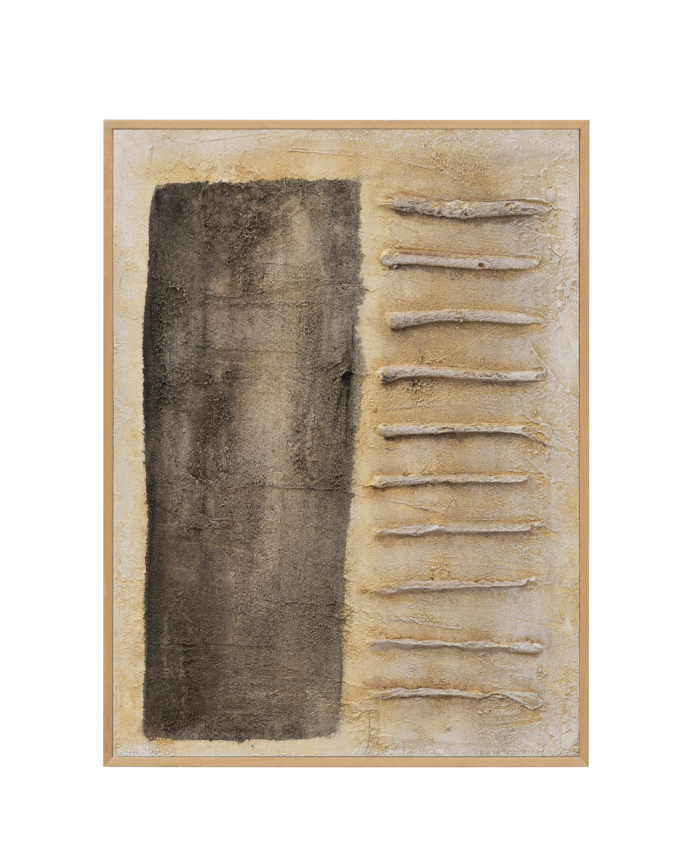 Tableau beige et noir décoratif sur coton avec cadre en bois peint à la main à la peinture à l'huile en différentes tailles
