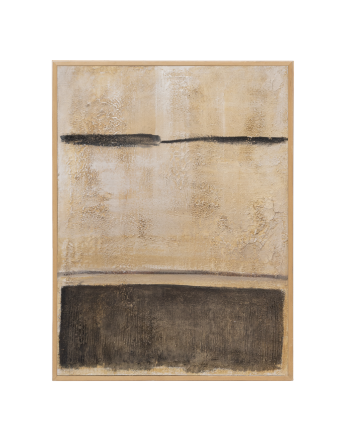 Tableau beige et noir décoratif sur coton avec cadre en bois peint à la main à la peinture à l'huile en différentes tailles