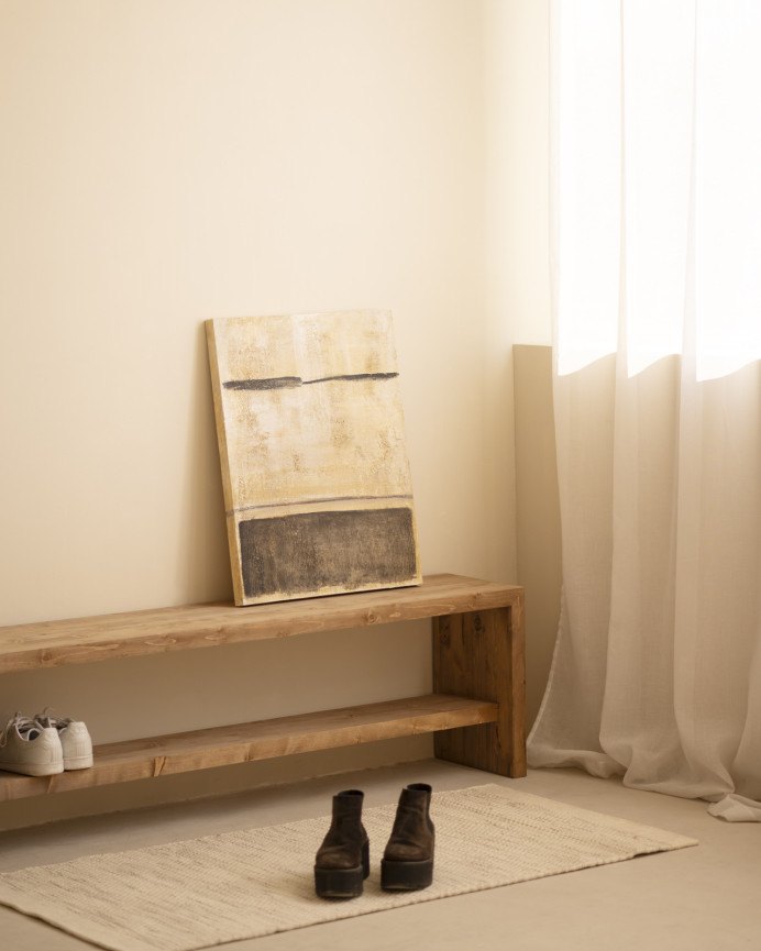 Tableau beige et noir décoratif sur coton avec cadre en bois peint à la main à la peinture à l'huile en différentes tailles