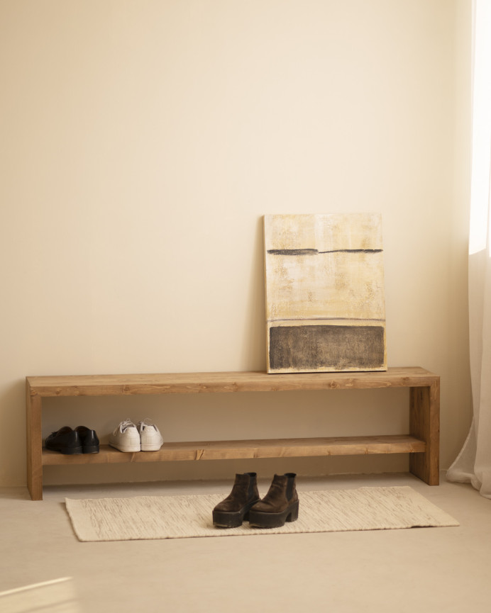 Tableau beige et noir décoratif sur coton avec cadre en bois peint à la main à la peinture à l'huile en différentes tailles