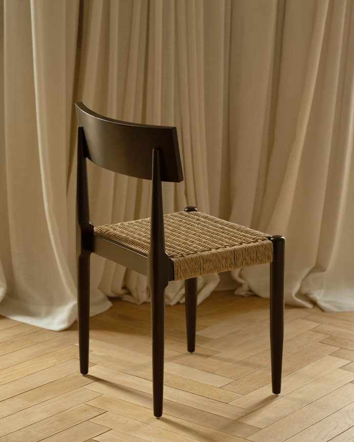 Chaise en bois massif avec assise en corde de couleur beige de 81cm 