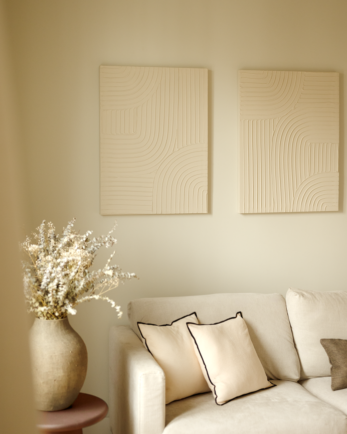 Tableau blanc décoratif sur coton avec cadre en bois peint à la main à la peinture à l'huile en différentes tailles