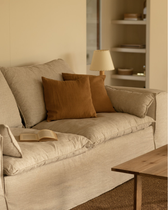 Housse pour canapé en lin déhoussable couleur beige en différentes tailles
