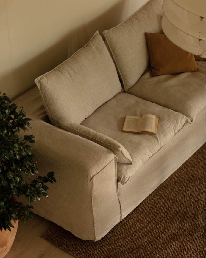 Housse pour canapé en lin déhoussable couleur beige en différentes tailles