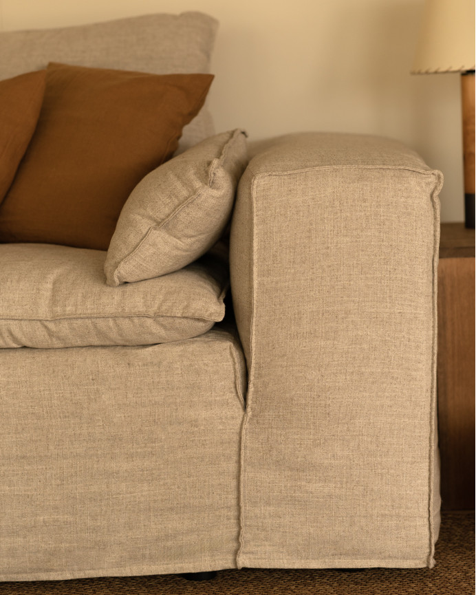 Housse pour canapé en lin déhoussable couleur beige en différentes tailles