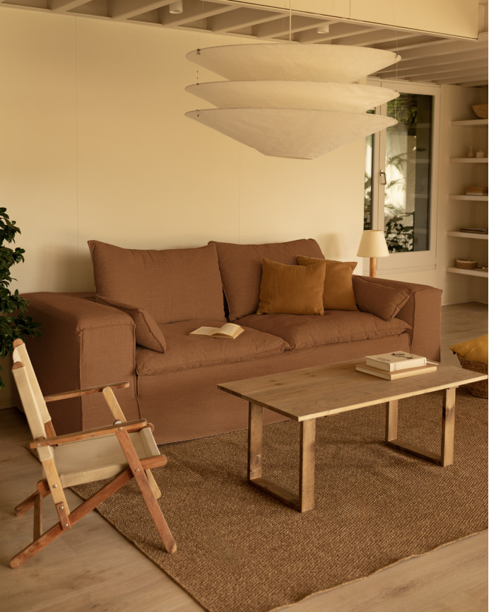 Housse pour canapé en lin déhoussable couleur terre cuite en différentes tailles