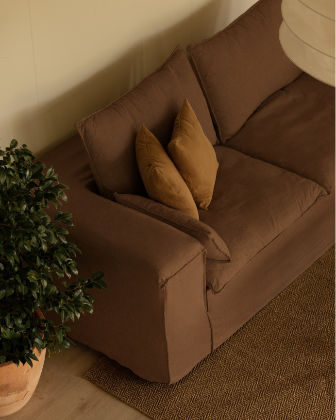 Housse pour canapé en lin déhoussable couleur terre cuite en différentes tailles