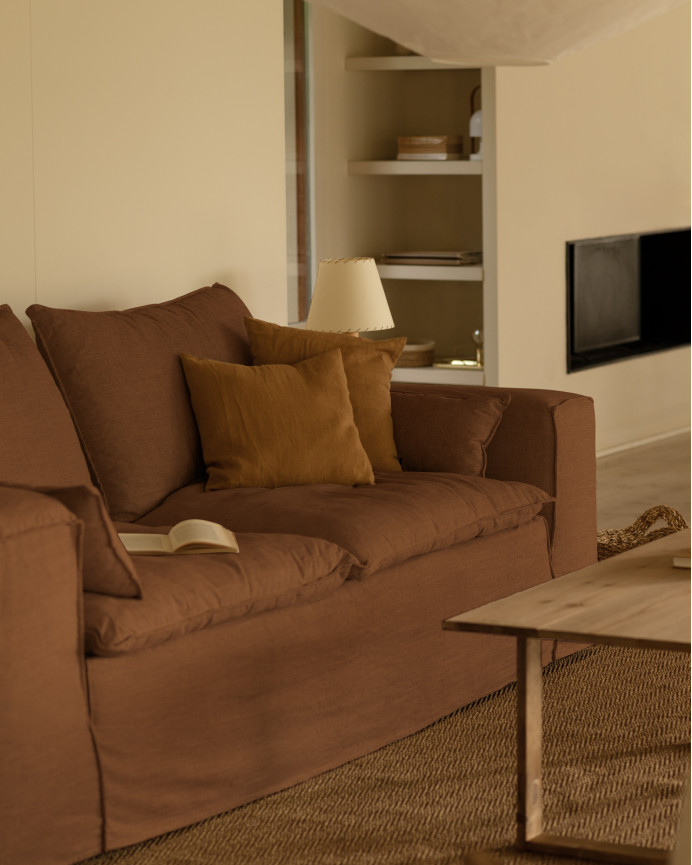 Housse pour canapé en lin déhoussable couleur terre cuite en différentes tailles