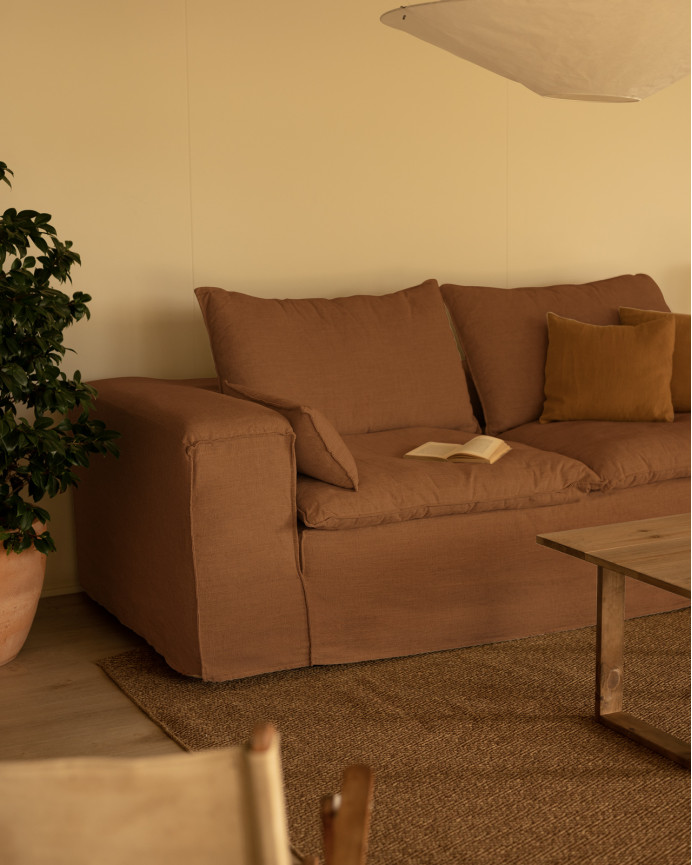 Housse pour canapé en lin déhoussable couleur terre cuite en différentes tailles