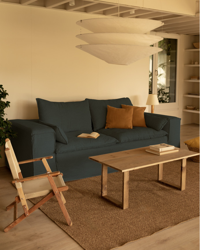 Housse pour canapé en lin déhoussable couleur bleue en différentes tailles