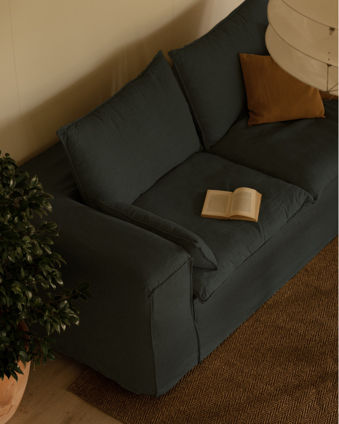 Housse pour canapé en lin déhoussable couleur bleue en différentes tailles