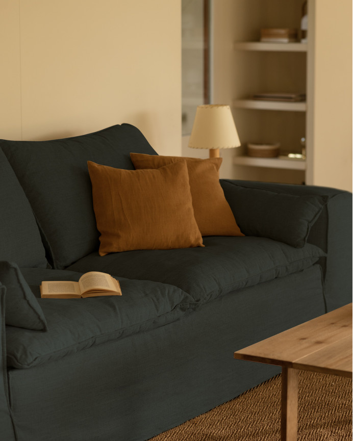 Housse pour canapé en lin déhoussable couleur bleue en différentes tailles