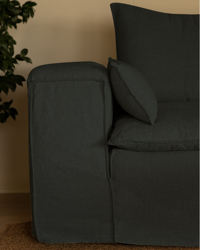 Housse pour canapé en lin déhoussable couleur bleue en différentes tailles