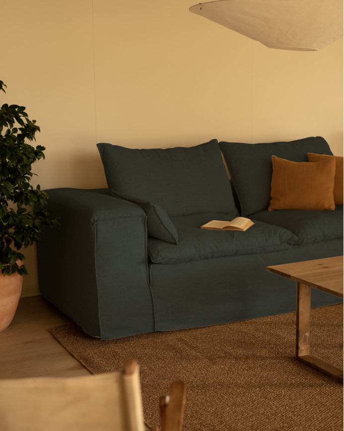 Housse pour canapé en lin déhoussable couleur bleue en différentes tailles