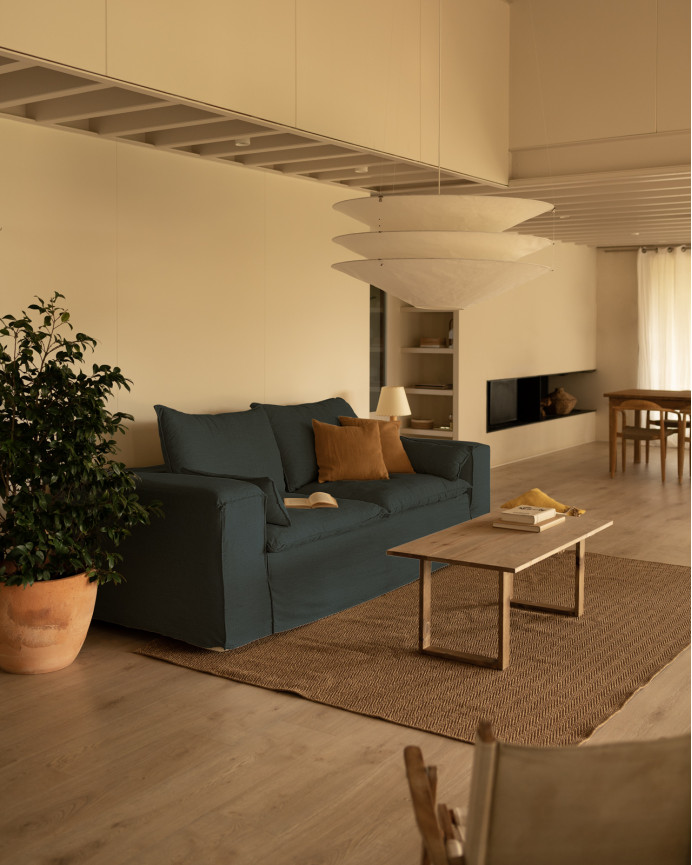 Housse pour canapé en lin déhoussable couleur bleue en différentes tailles