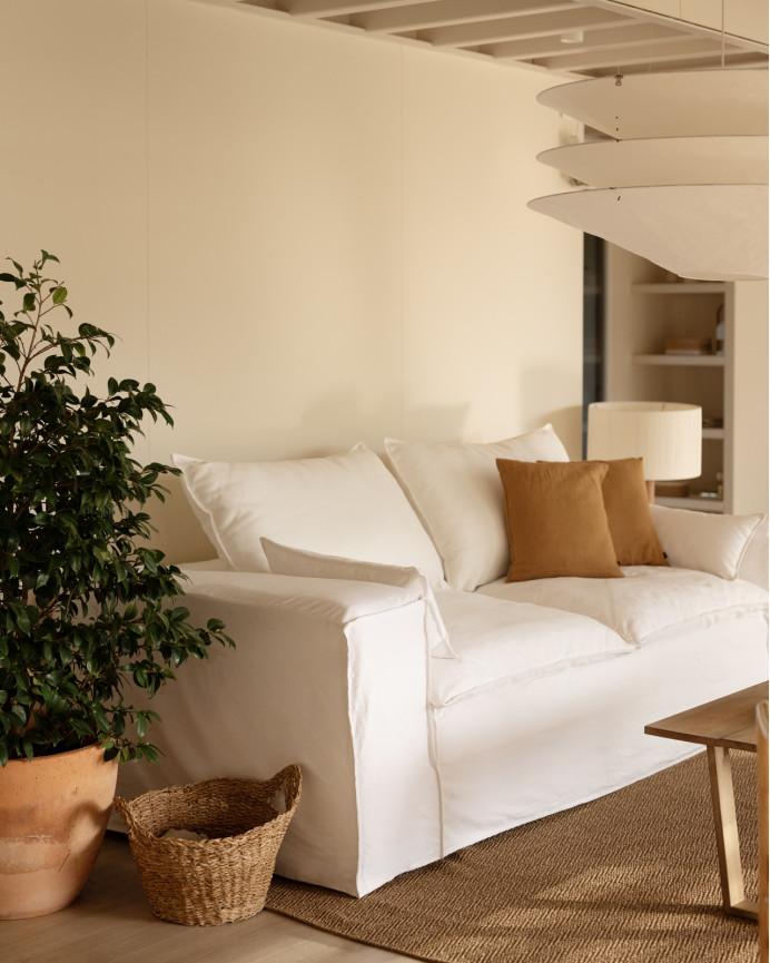 Housse pour canapé en lin déhoussable couleur blanche en différentes tailles