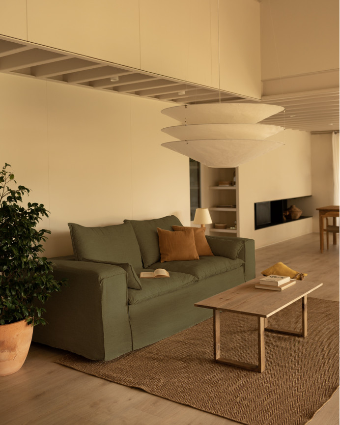 Housse pour canapé en lin déhoussable couleur verte en différentes tailles