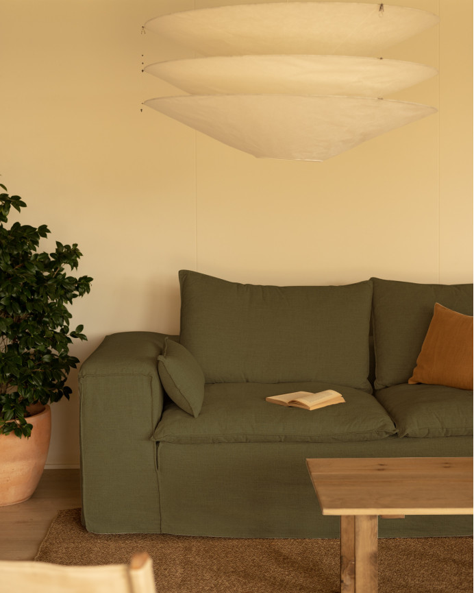 Housse pour canapé en lin déhoussable couleur verte en différentes tailles