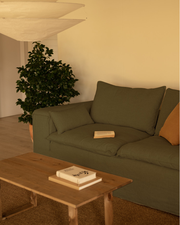 Housse pour canapé en lin déhoussable couleur verte en différentes tailles